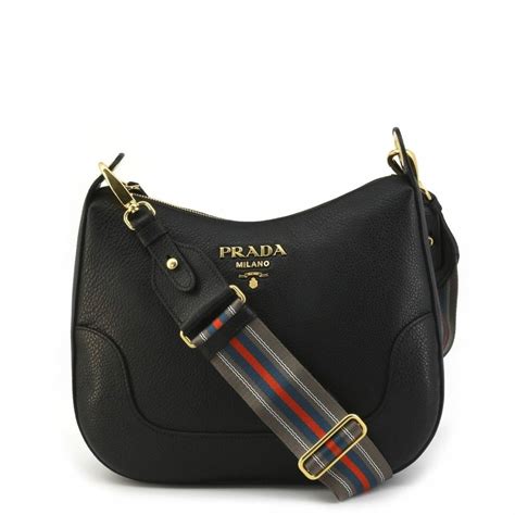 1bc052 prada|Prada Black Vitello Phenix Leather Web Stripe Strap .